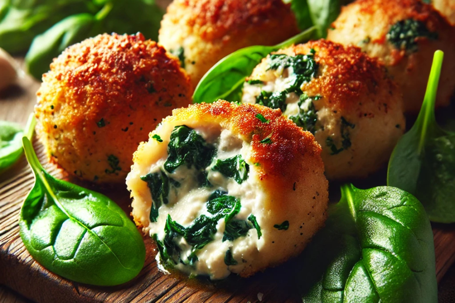 Bolinho de frango com ricota e espinafre